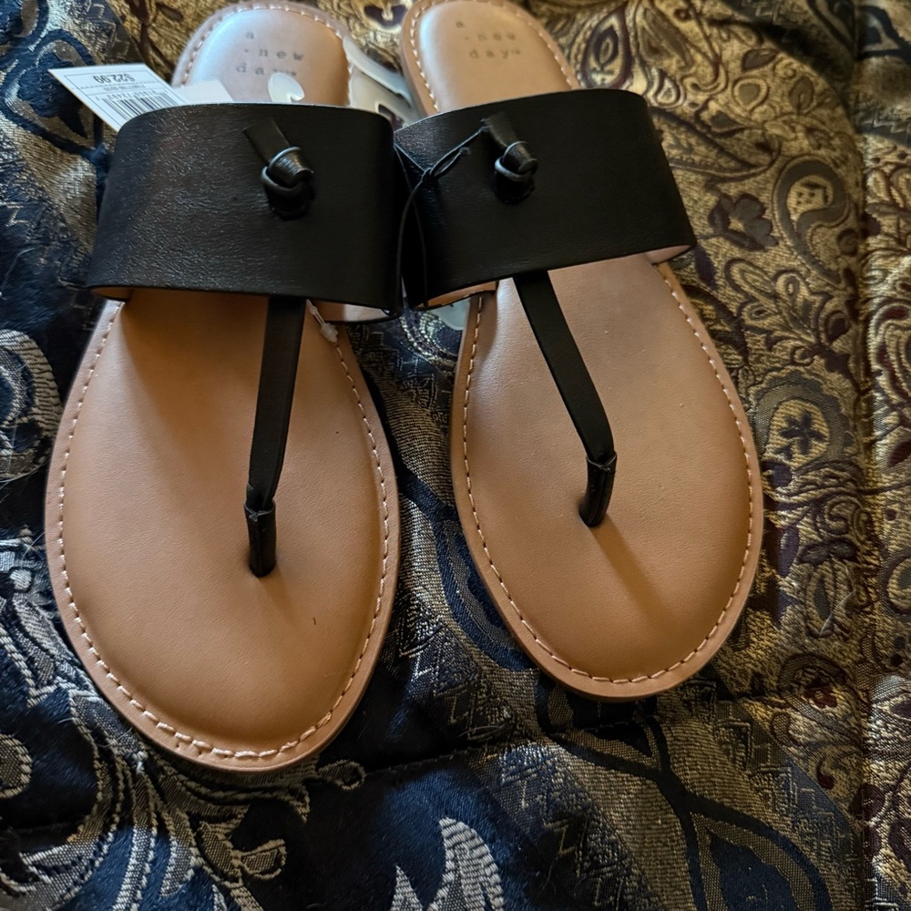 Black Leather Like Women's Sandals